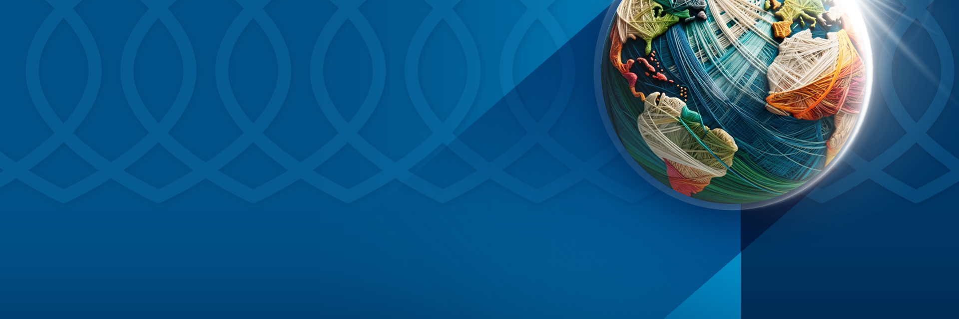 Globe made of colorful threads on a two-tone blue background
