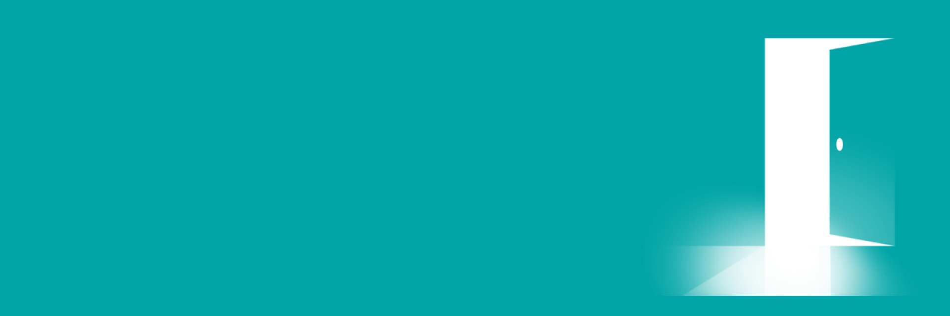 Graphic of a door opening on a teal background