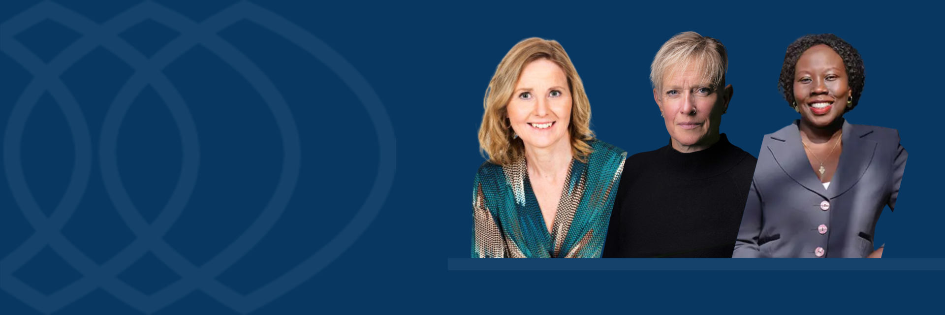 Photos of the three women appointed as advisory group chairs on a blue background