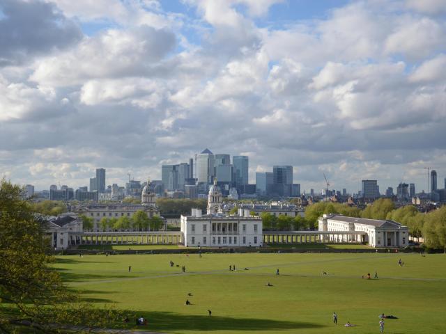 Greenwich Park London from afar during a cloudy day