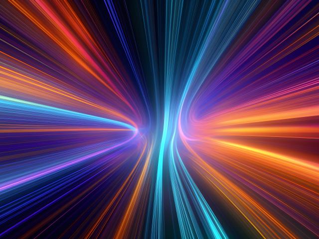 Orange, purple, and blue streaks emanating from a central point