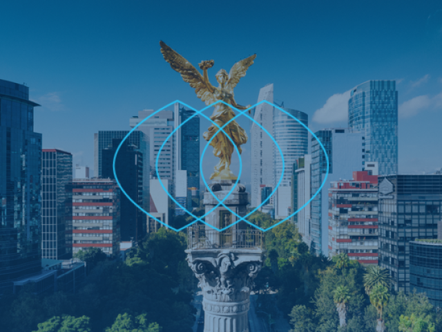 Mexico city skyline with connect branding