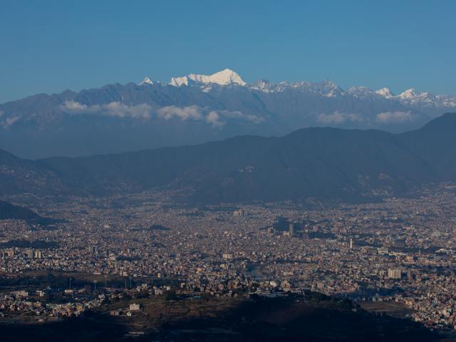 A view of Kathmandu, Nepal with the Himalayas in the background
