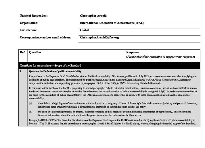 IFAC Response to the IFRS for SMEs Exposure Draft