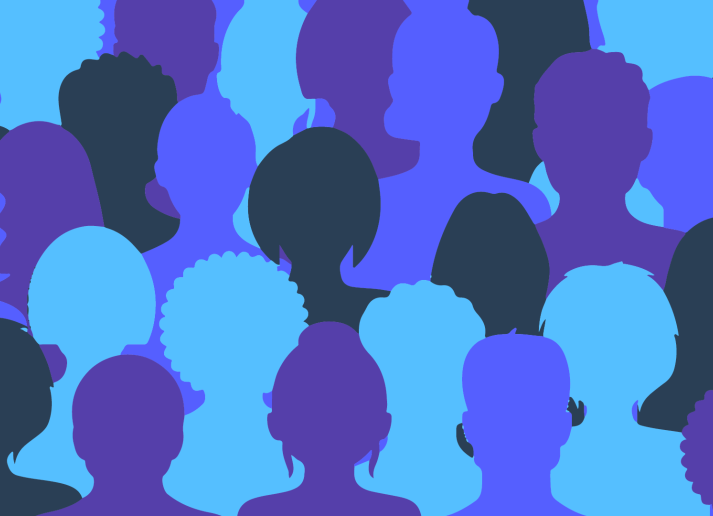 Shades of blue illustrated women's heads