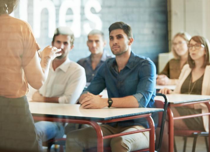 Professor teaching a group of university students