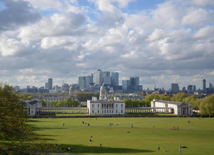 Greenwich Park London from afar during a cloudy day