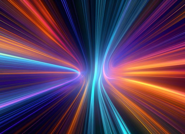 Orange, purple, and blue streaks emanating from a central point