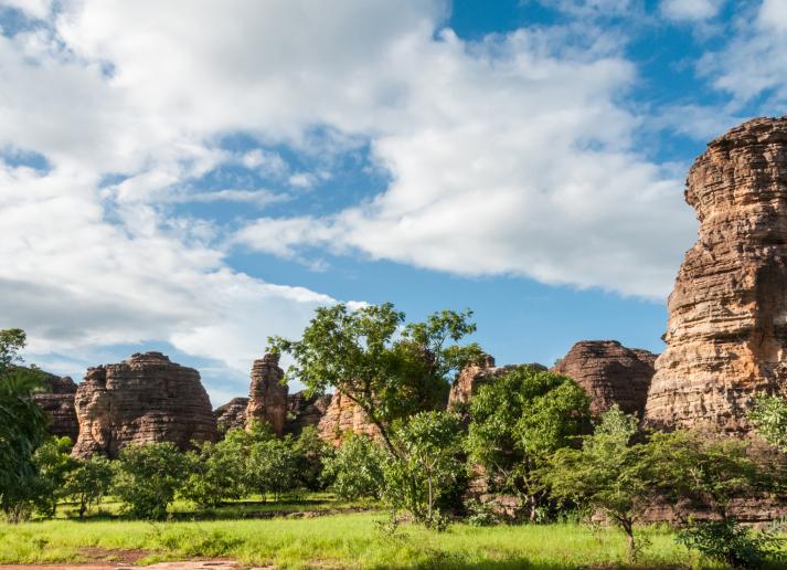Rock formations under a blue sky 
