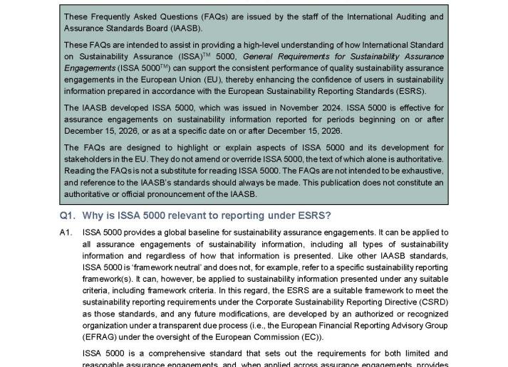 Image of the cover of the ISSA 5000 FAQ on Relevance to the EU