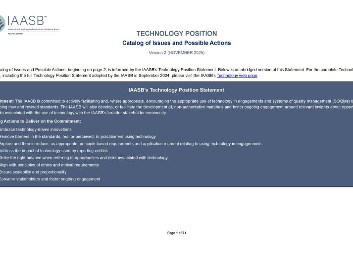 Image of the cover of the IAASB Technology of Catalog of Issues