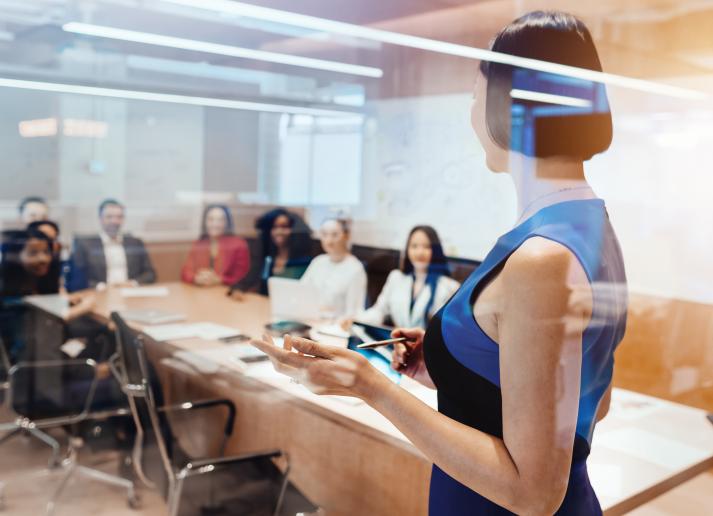 Woman leading a business meeting