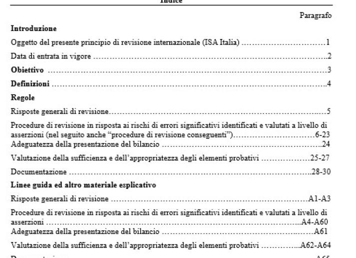 PRINCIPIO DI REVISIONE INTERNAZIONALE (ISA Italia) 330 LE RISPOSTE DEL REVISORE AI RISCHI IDENTIFICATI E VALUTATI