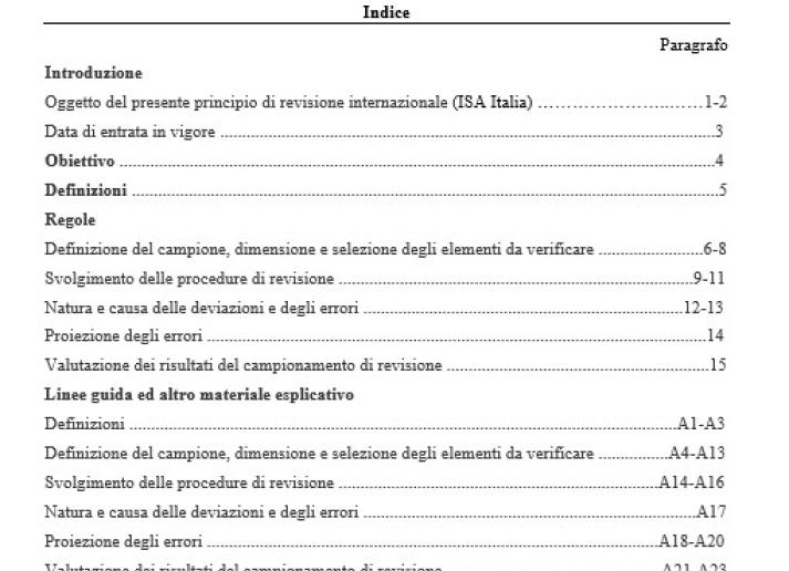 PRINCIPIO DI REVISIONE INTERNAZIONALE (ISA Italia) 530 CAMPIONAMENTO DI REVISIONE