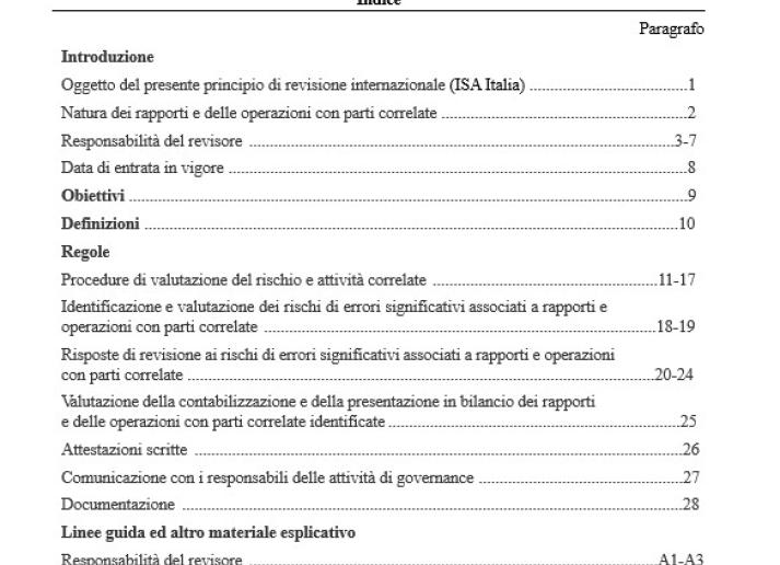 PRINCIPIO DI REVISIONE INTERNAZIONALE (ISA Italia) 550 PARTI CORRELATE