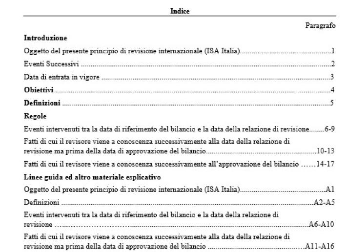 PRINCIPIO DI REVISIONE INTERNAZIONALE (ISA Italia) 560 EVENTI SUCCESSIVI