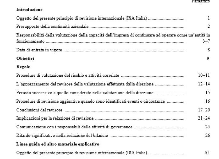 PRINCIPIO DI REVISIONE INTERNAZIONALE (ISA ITALIA) N. 570 CONTINUITÀ AZIENDALE