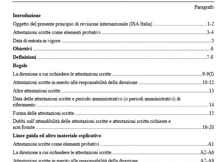PRINCIPIO DI REVISIONE INTERNAZIONALE (ISA Italia) 580 ATTESTAZIONI SCRITTE