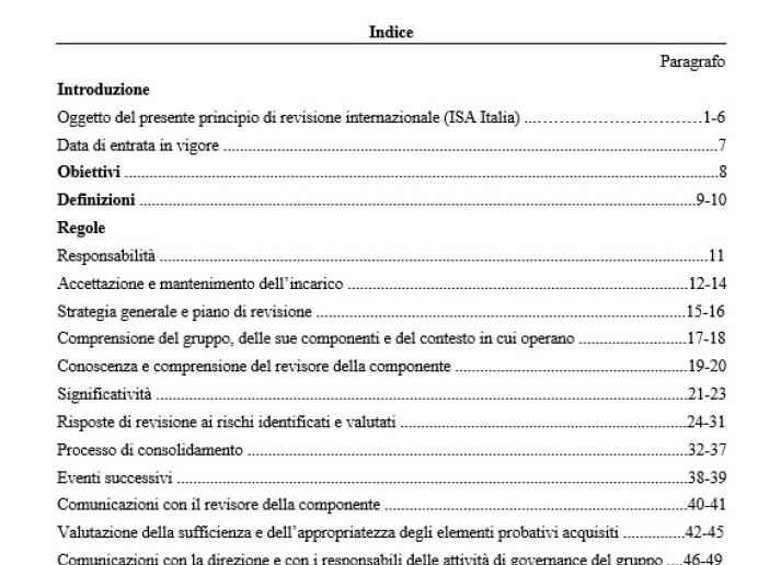 PRINCIPIO DI REVISIONE INTERNAZIONALE (ISA Italia) 600 LA REVISIONE DEL BILANCIO DEL GRUPPO – CONSIDERAZIONI SPECIFICHE (INCLUSO IL LAVORO DEI REVISORI DELLE COMPONENTI)