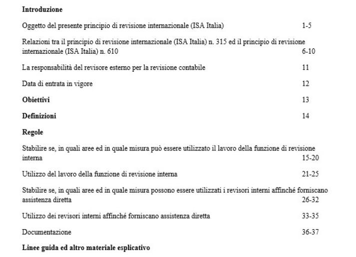 PRINCIPIO DI REVISIONE INTERNAZIONALE (ISA Italia) 610 UTILIZZO DEL LAVORO DEI REVISORI INTERNI