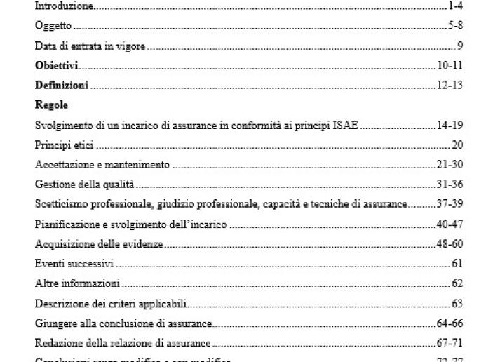 PRINCIPIO INTERNAZIONALE SUGLI INCARICHI DI ASSURANCE (ISAE) 3000 (REVISED)-INCARICHI DI ASSURANCE DIVERSI DALLE REVISIONI CONTABILI COMPLETE O DALLE REVISIONI CONTABILI LIMITATE DELL’INFORMATIVA FINANZIARIA STORICA