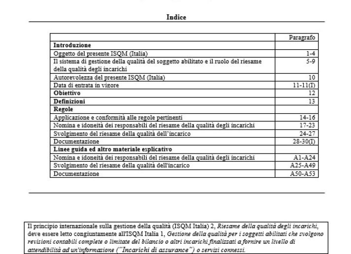 PRINCIPIO INTERNAZIONALE SULLA GESTIONE DELLA QUALITÀ (ISQM Italia) 2 RIESAME DELLA QUALITÀ DEGLI INCARICHI