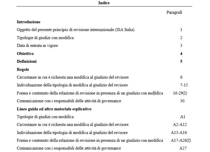 PRINCIPIO DI REVISIONE INTERNAZIONALE (ISA ITALIA) N. 705 MODIFICHE AL GIUDIZIO NELLA RELAZIONE DEL REVISORE INDIPENDENTE
