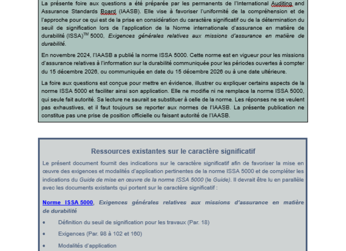 Foire aux questions sur la norme ISSA 5000 : application du concept de caractère significatif