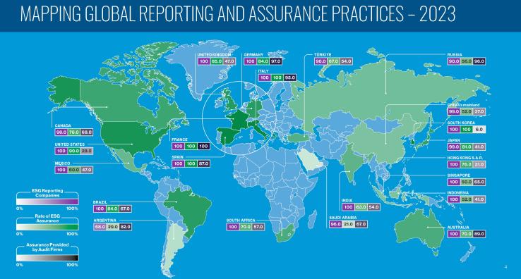 Global map showing sustainability disclosures in 2023