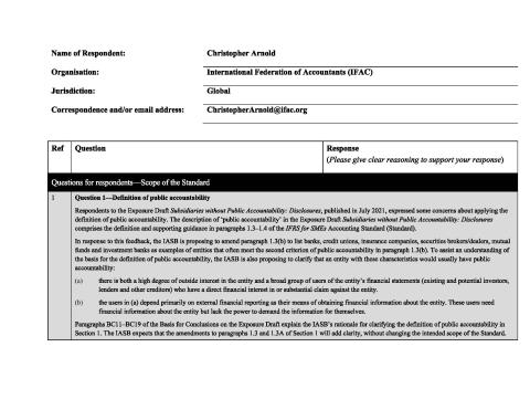 IFAC Response to the IFRS for SMEs Exposure Draft