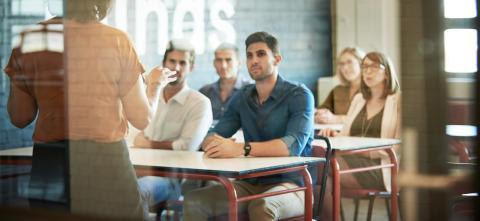 Professor teaching a group of university students