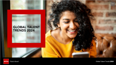 Cover of ACCA Talent Trends 2024 report, which has a young woman on her phone