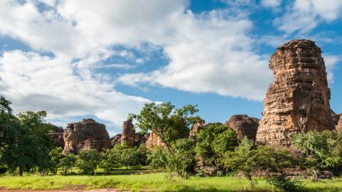 Rock formations under a blue sky 