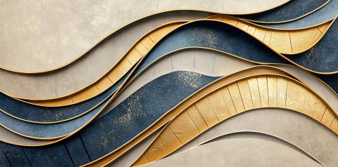 Abstract art in blues, golds, beige